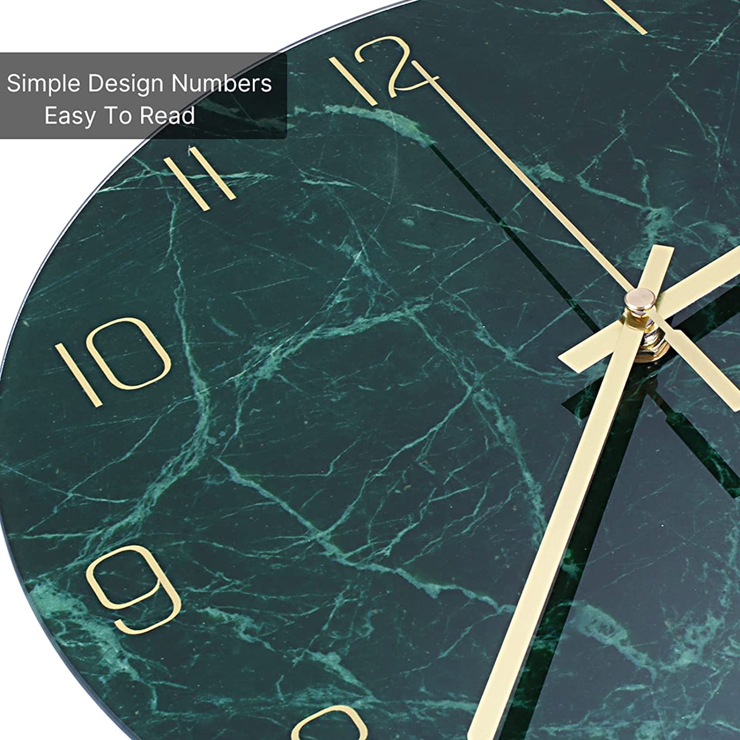 Glass Wall Clock Silent Non Ticking Wall Clocks- 12 Inch Quality Quartz Battery Operated round Easy to Read Home/Office/Classroom/School Clock (Dark Green)