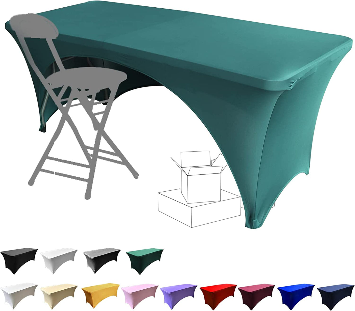 Stretchable Tablecloths 6Ft for Rectangle Tables with Open Back, Fitted Spandex Rectangular Patio Table Covers, Wedding, Party, Kitchen, Beauty Event Decoration-Black