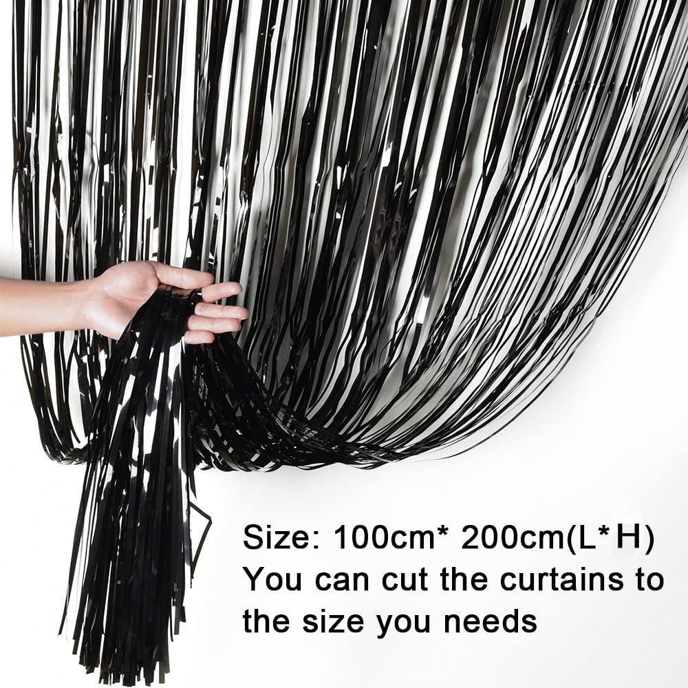 Halloween Door Curtain Black Shiny Foil Party Decorations Entrance Door Curtain for Halloween, 3.3 X 6.5 Feet