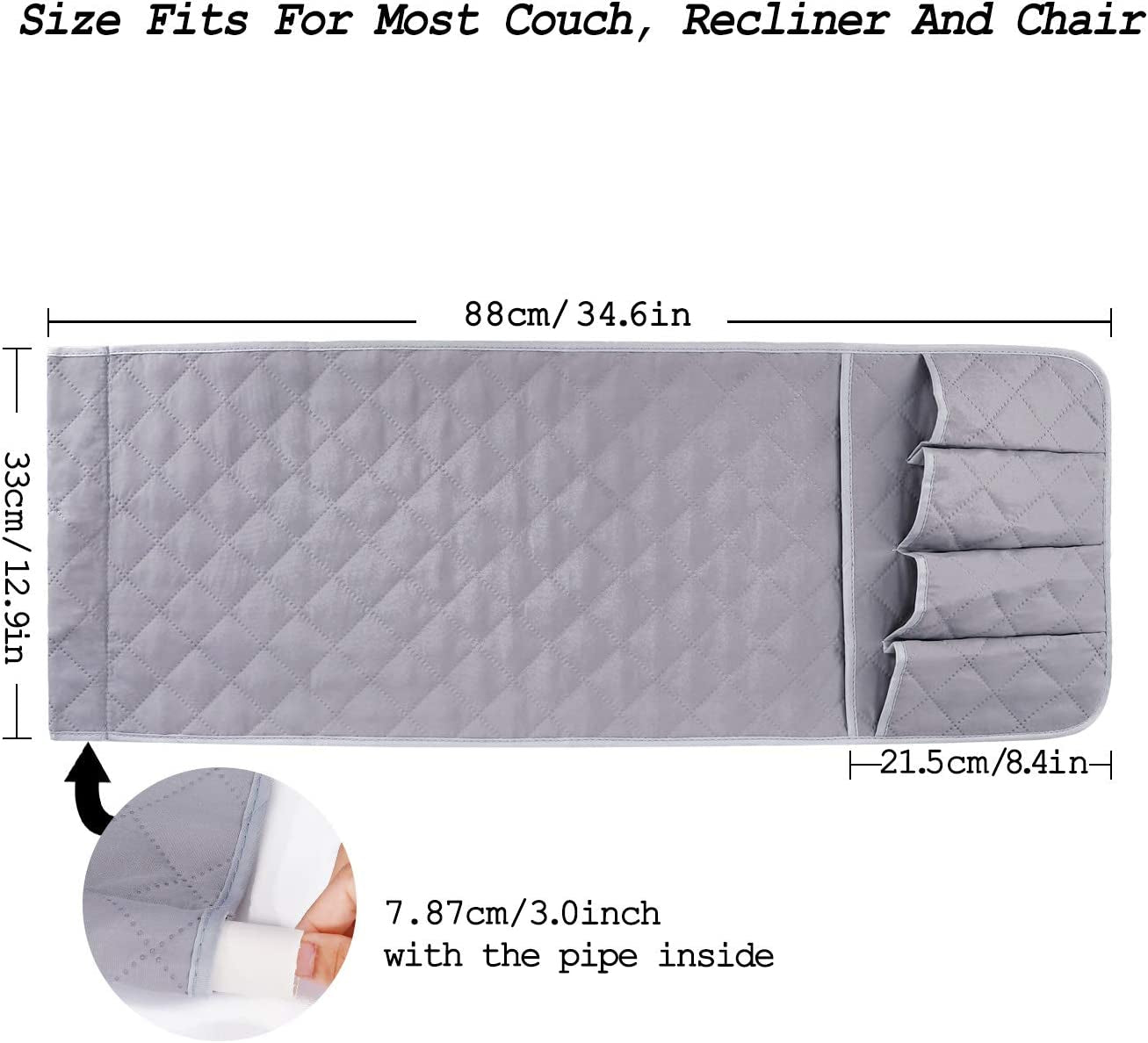Sofa Armrest Organizer, Anti-Slip Caddy Pocket for Couch Armchair, Cloth Storage Pouch Holder for Cellphone Magazines Glasses TV Remote Control, Space Saver Bag (Grey)