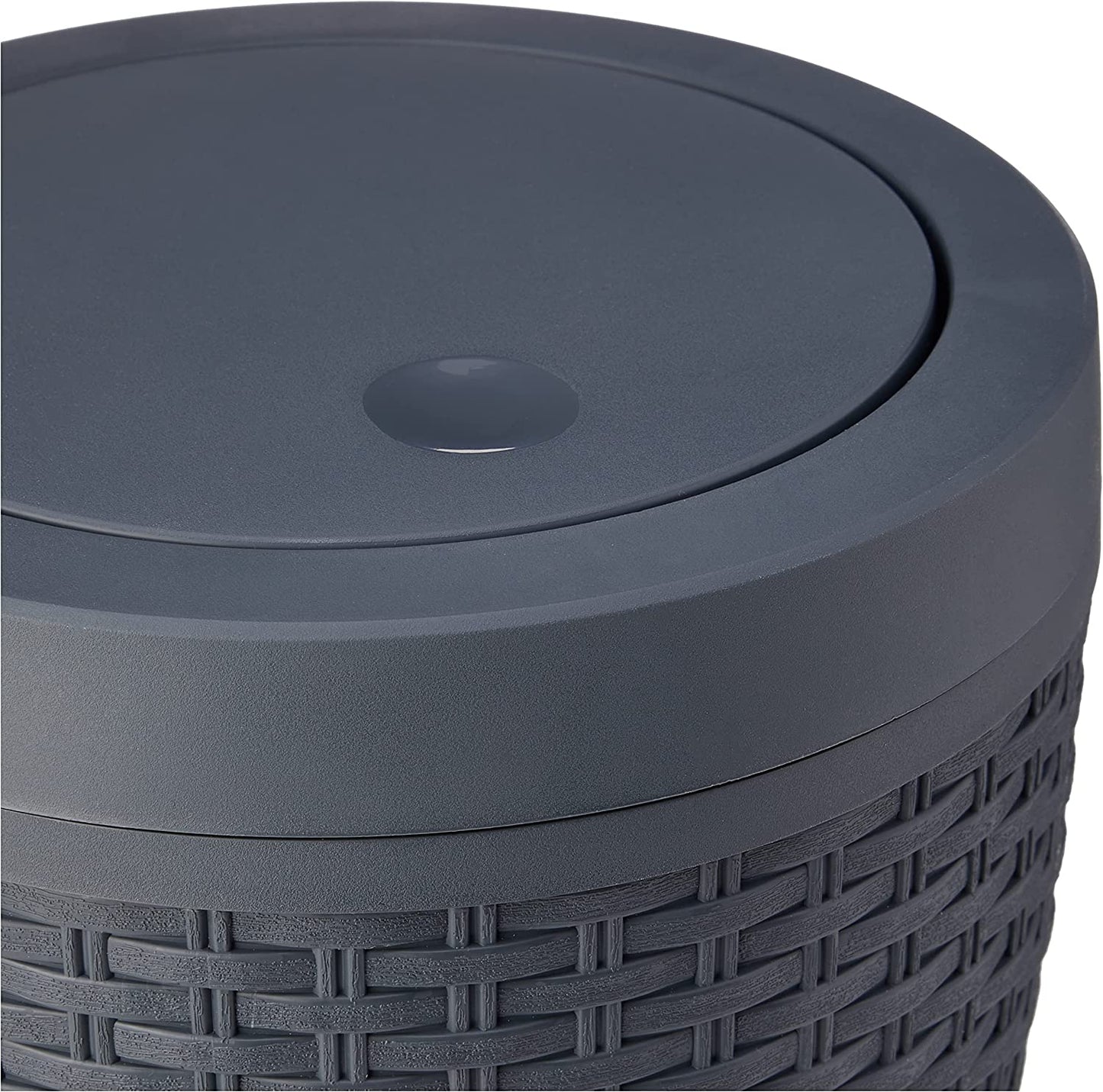 Faux Rattan round Swing Lid Bathroom Bin, Charcoal, 517488