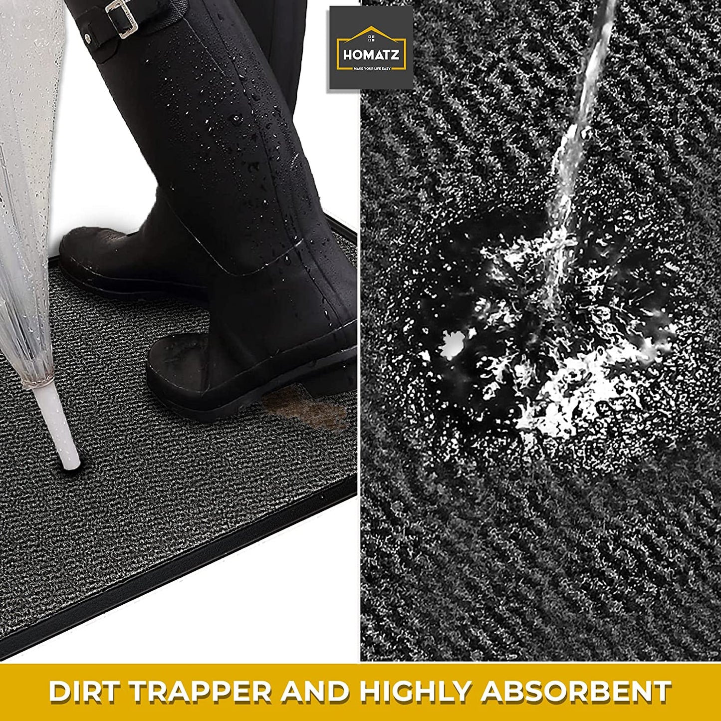 Door Mat for Indoor & Outdoor - Heavy Duty Rubber, Floor and Kitchen Mats - Non-Slip, Washable and Dirt Trapper Doormats Super Absorbent Barrier Mat 40X60Cm, Grey
