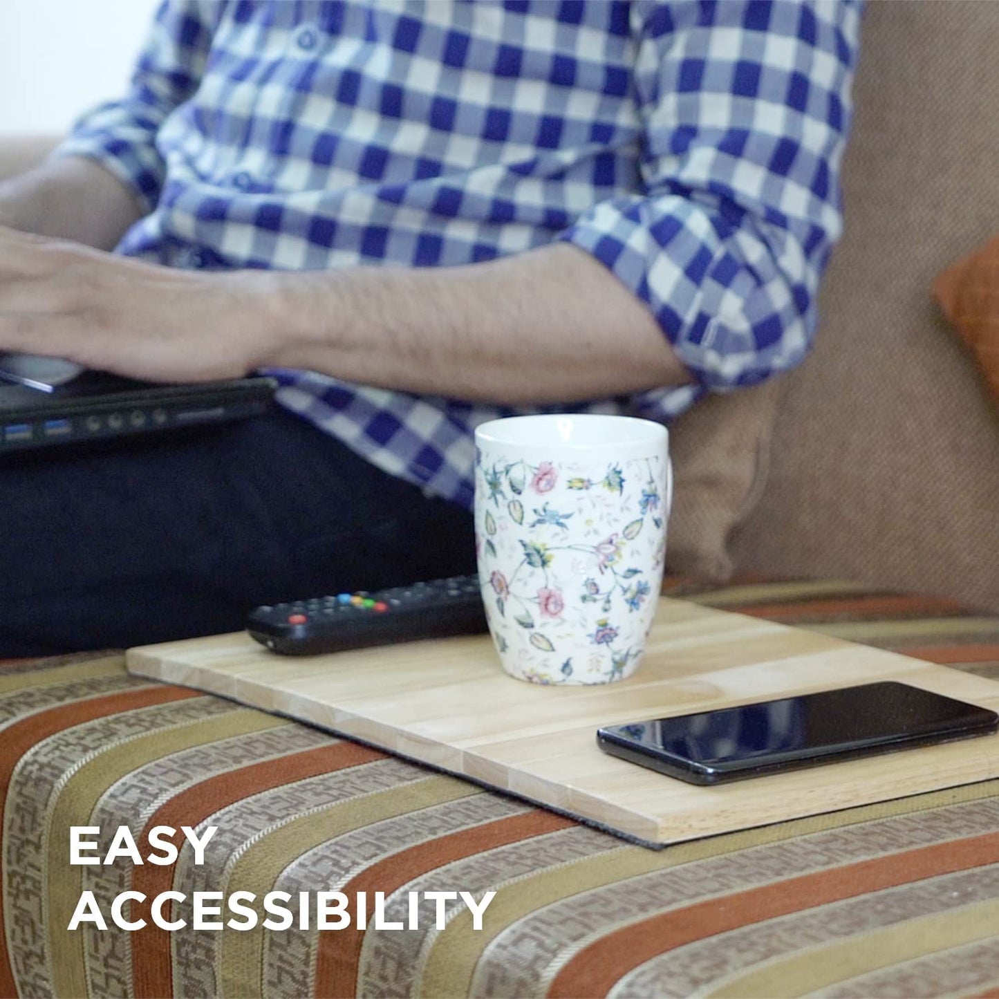 Sofa Arm Tray Foldable Wooden Armrest Tray Sofa Organiser for Drinks, Snack, Magazine, and Remote - Square Couch Protector Laptop and Tablet Holder