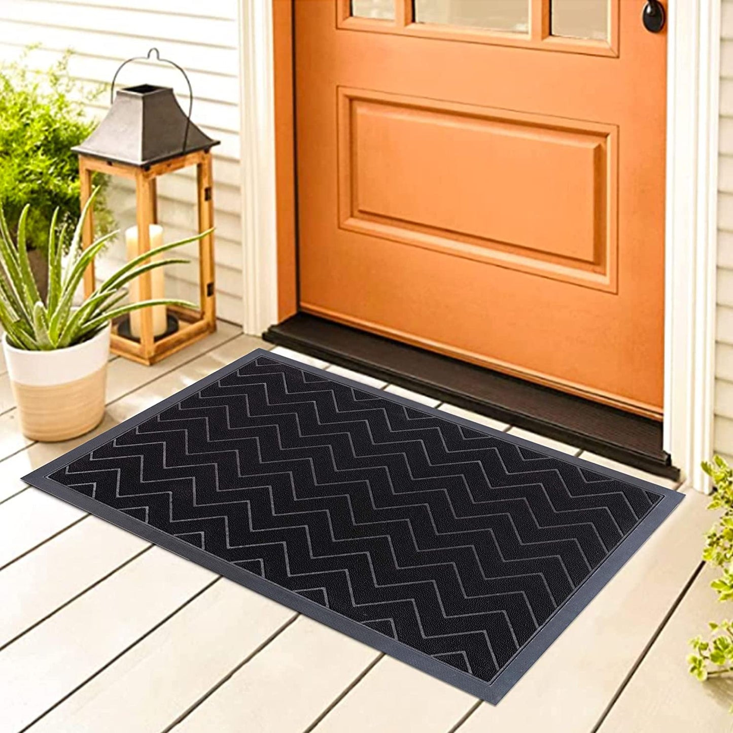 Amazon Brand - Heavy Duty Door Mat, Rubber Door Mats Outdoor & Indoor, Washable Welcome Mat, Durable Outdoor Mats for Front Door, Black, 40X60Cm
