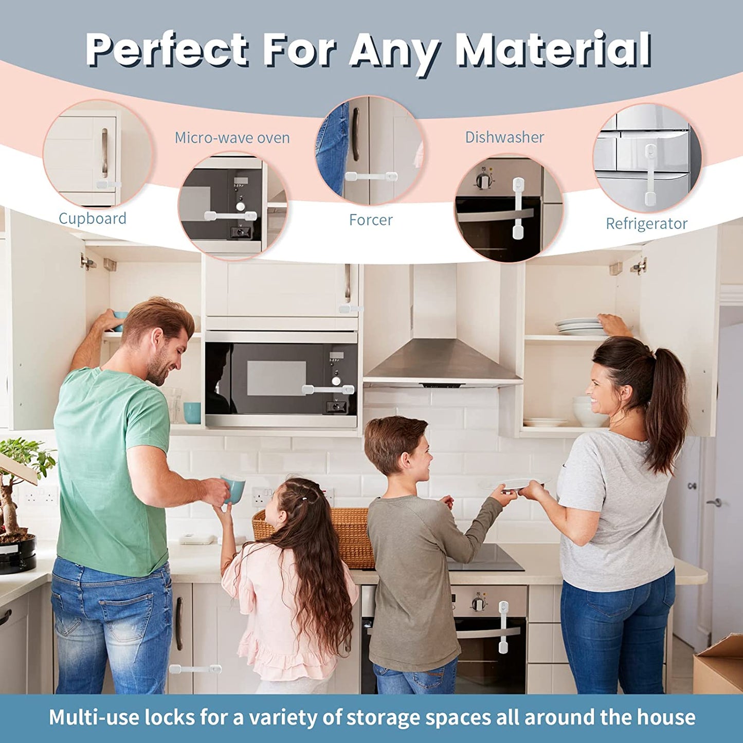 Child Safety Cupboard Locks,6 Pack Adjustable Baby Cupboard Safety Locks,Child Proof Locks with No Drilling Needed & Strong Adhesives for Cabinet,Fridge, Freezer,Drawers, Dishwasher, Toilet