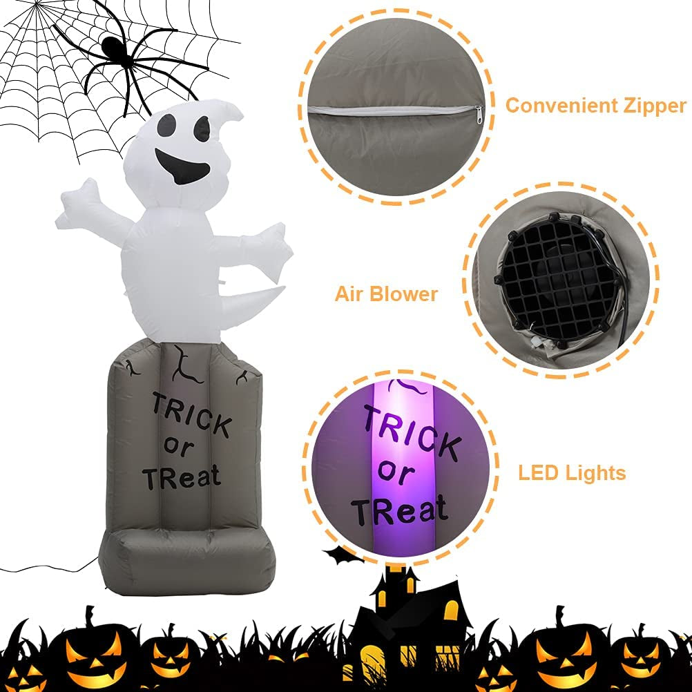 5FT Halloween Decoration Inflatable Ghost on Tombstone with LED Lights Blow up Halloween Party Props Decoration for Indoor Outdoor Garden Yard Lawn Home Shopping Mall