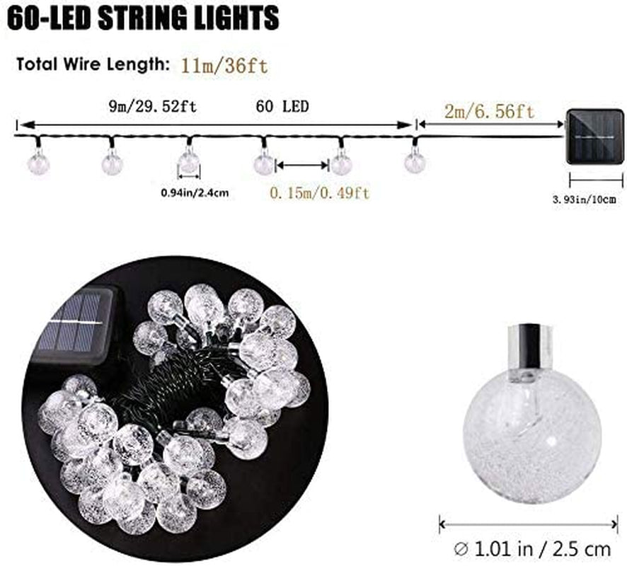 Solar Garden Lights, 60 LED 36Ft Waterproof Outdoor String Lights Solar Powered Crystal Ball Decorative Lights for Garden,Patio,Yard,Home,Chrismas Tree,Parties,Warm White, 36Feet