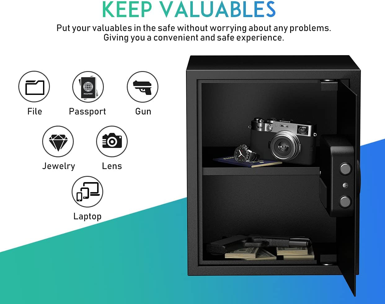 Deluxe Safe and Lock Box, Money Box, Digital Keypad Safe Box, Perfect for Home Office Hotel Business Jewelry Gun Cash Use Storage, 43L