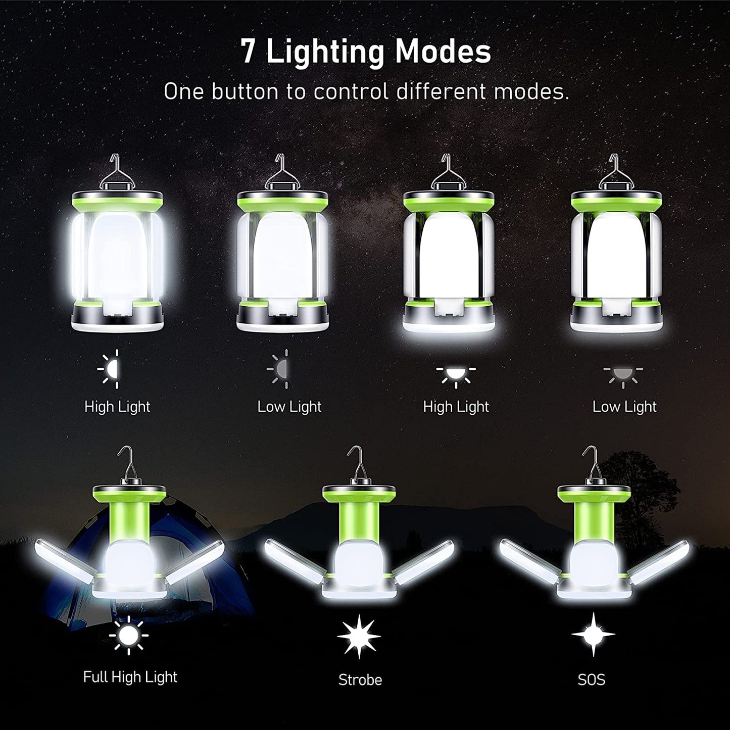 Camping Lantern Rechargeable, Camping Lights Lamp - 7 Light Modes 60 LED Ultra Bright LED Tent Light 10+ Hrs Battery Life for Camping, Emergency, Fishing, Hiking Etc.