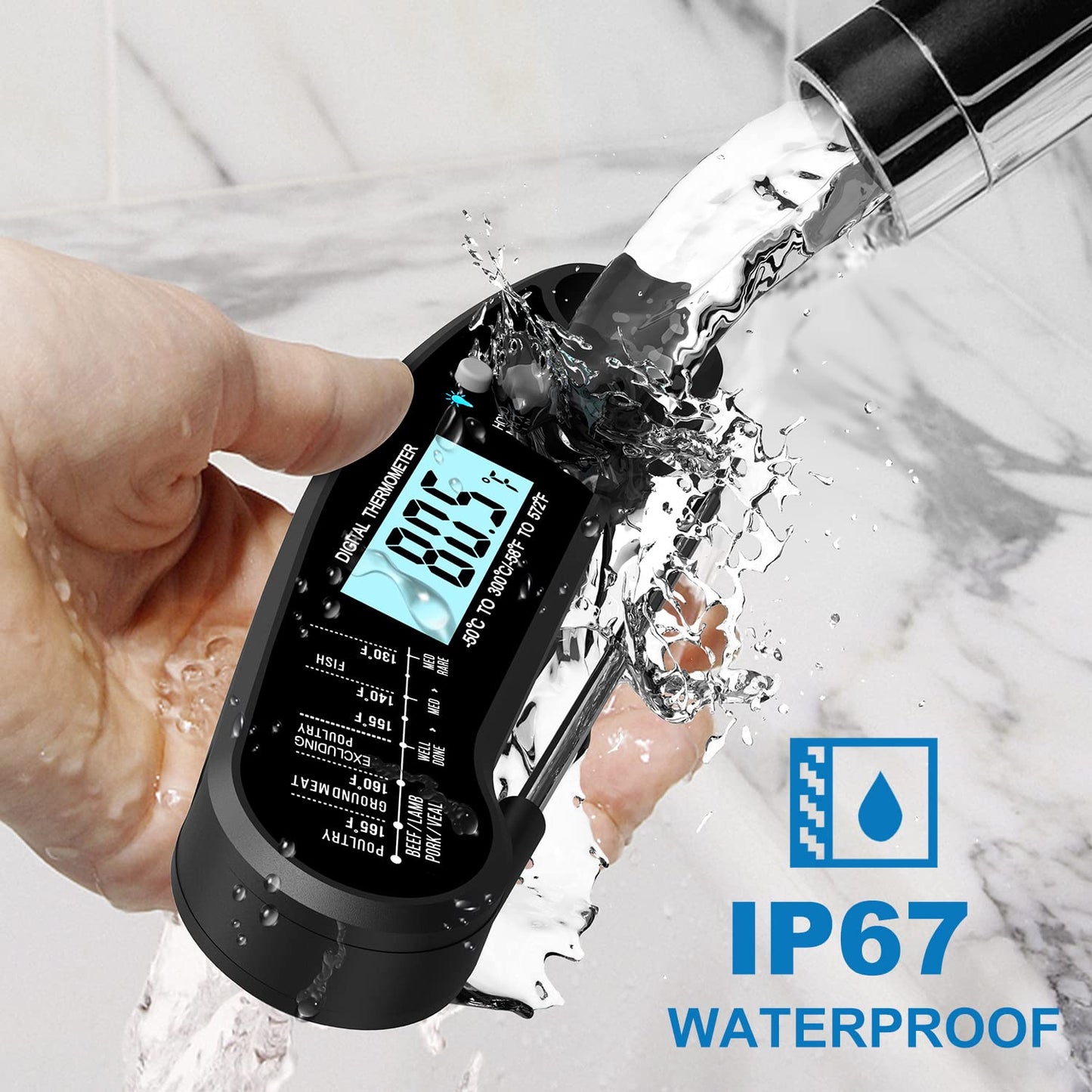 Meat Thermometer with Probe - Instant Read Waterproof Kitchen Digital Food Thermometer for Cooking, Baking, Liquids, Candy, Grilling BBQ & Air Fryer