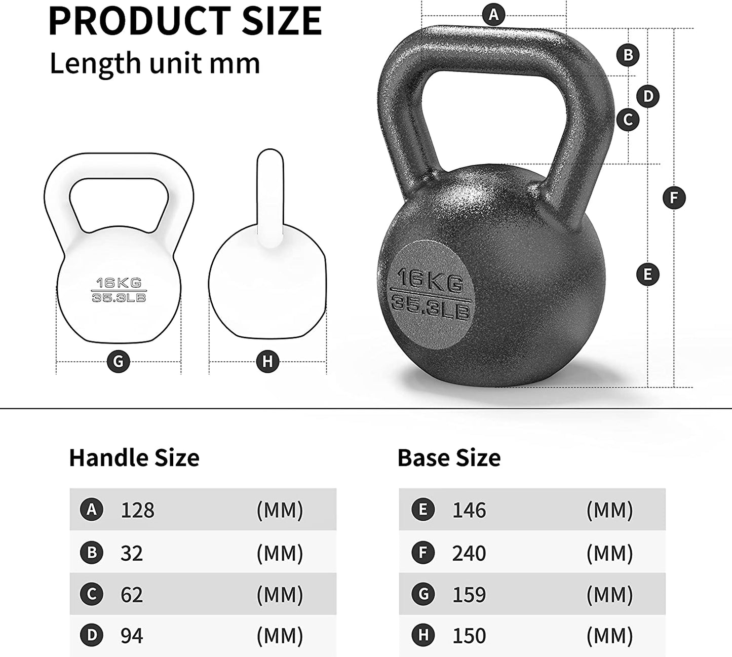 PROIRON Cast Iron Kettlebell Weight for Home Gym Fitness & Weight Training (4KG-24KG)