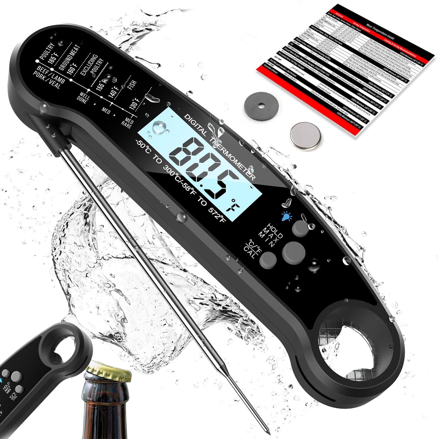 Meat Thermometer with Probe - Instant Read Waterproof Kitchen Digital Food Thermometer for Cooking, Baking, Liquids, Candy, Grilling BBQ & Air Fryer