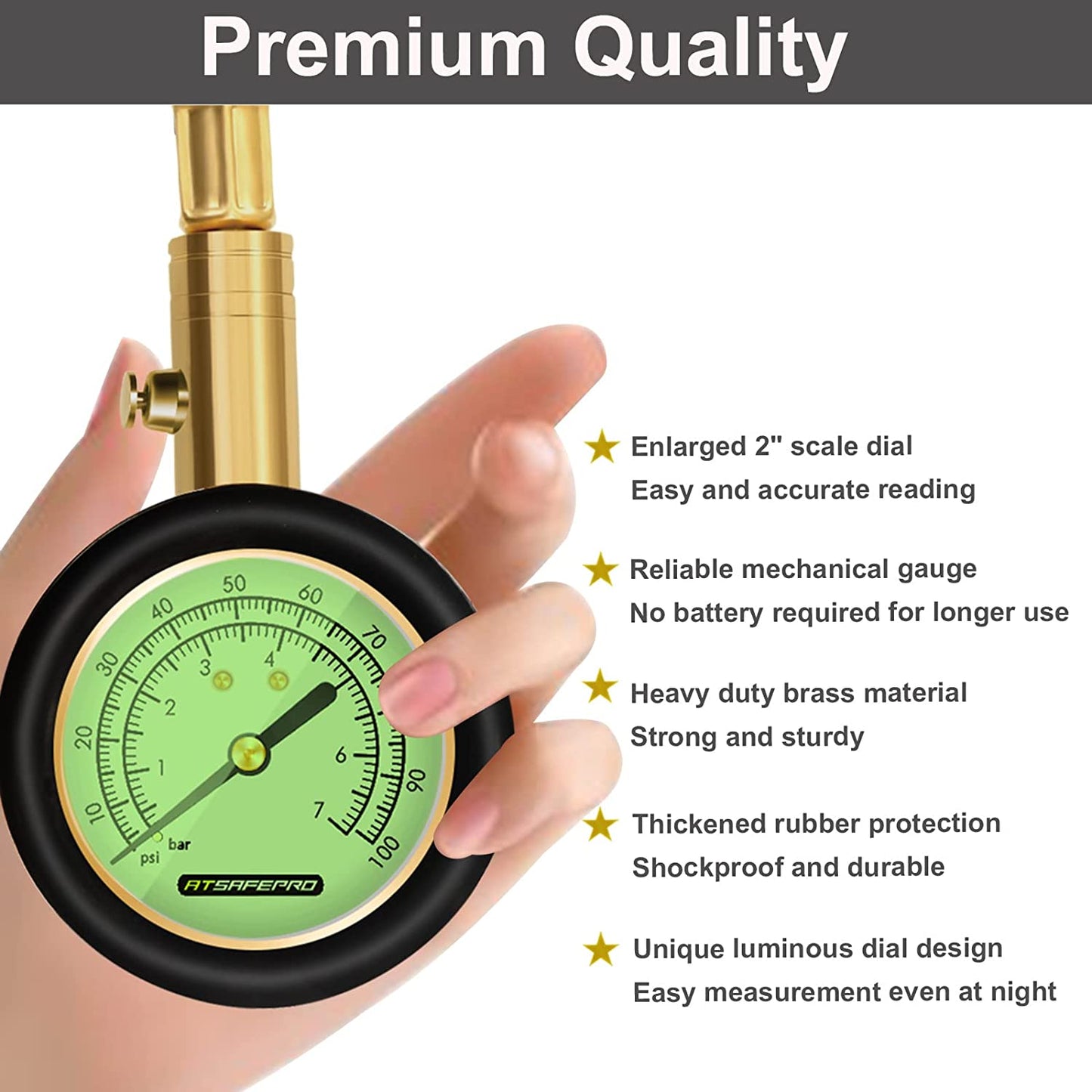 Tyre Pressure Gauge 100 Psi 7 Bar, Accurate Car Tyre Gauges with Flexible Hose Glow Dial, Mechanical Air Pressure Meter for Schrader Valve of Bike, Motorcycle, Car, SUV