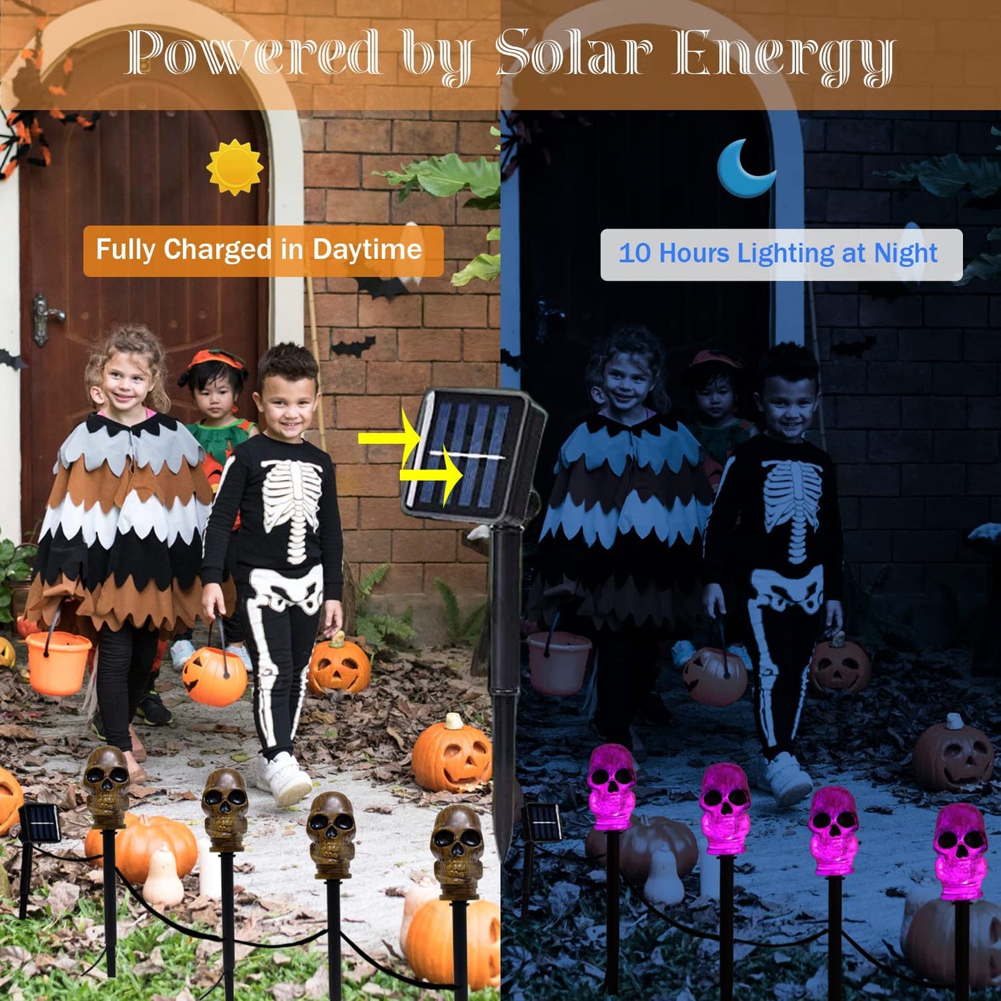 Halloween Decorations Solar Lights Outdoor, Purple Lighted Skeleton Skull Pathway Stake String Lights, 4 Pcs Halloween Yard Stakes Garden Solar Lights, Halloween Party Décor Walkway Lights