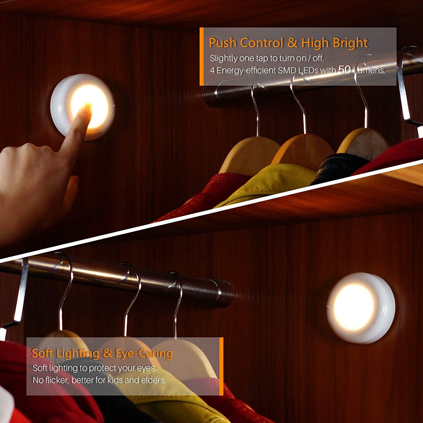 Tap Light Push Lights STAR-SPANGLED Mini Touch Press Spot Lights Indoor Portable LED Stick on Puck Lights Battery Operated Powered for under Cupboards Wardrobe Cabinet Closet Kitchen Warm White 5Pack