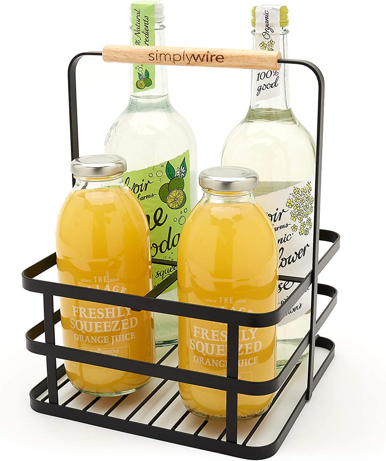 - Retro 4 Unit Milk Bottle Holder – Wine Bottle Carrier – Black Flat Wire