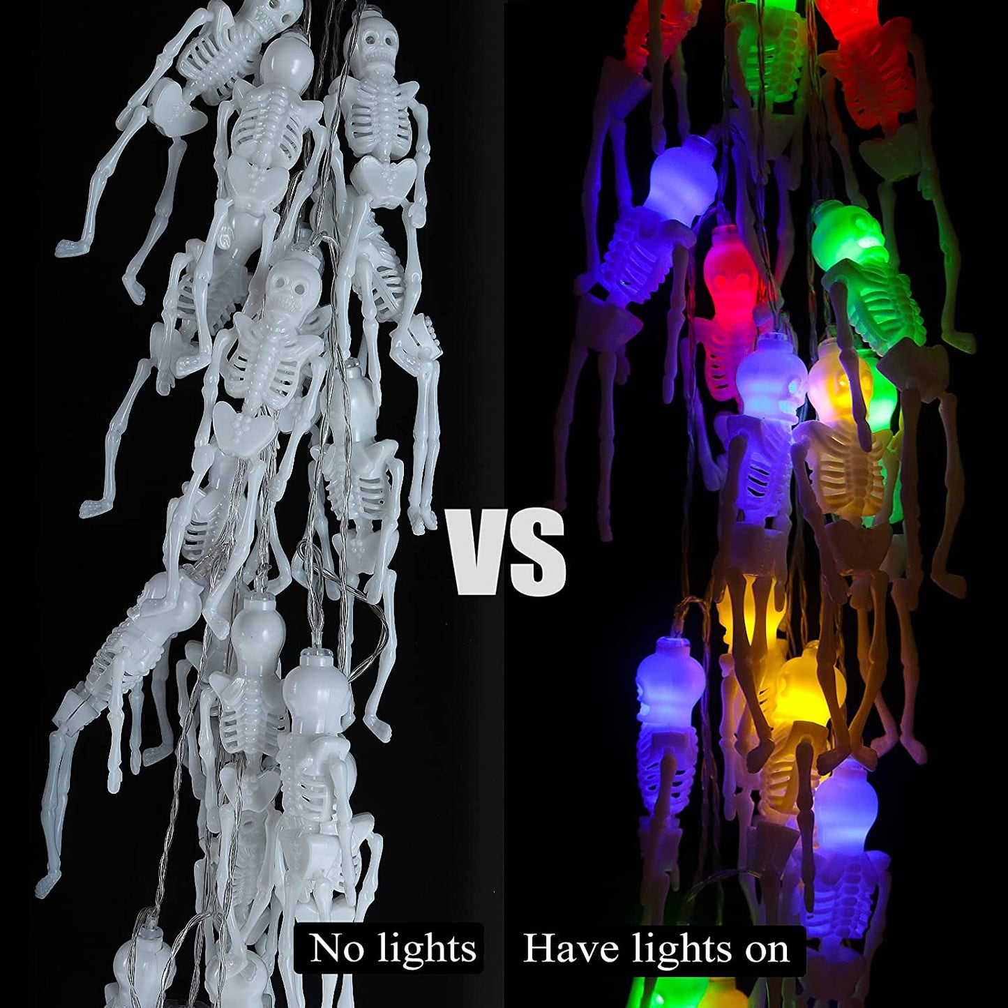 Skeleton Lights Halloween String Lights,6.5Ft 10LED Skeletons Halloween Skull Lights Decoration,2 Light Modes Battery Powered String Lights,Spooky Halloween Lights for Party Patio Bar Indoor Outdoor