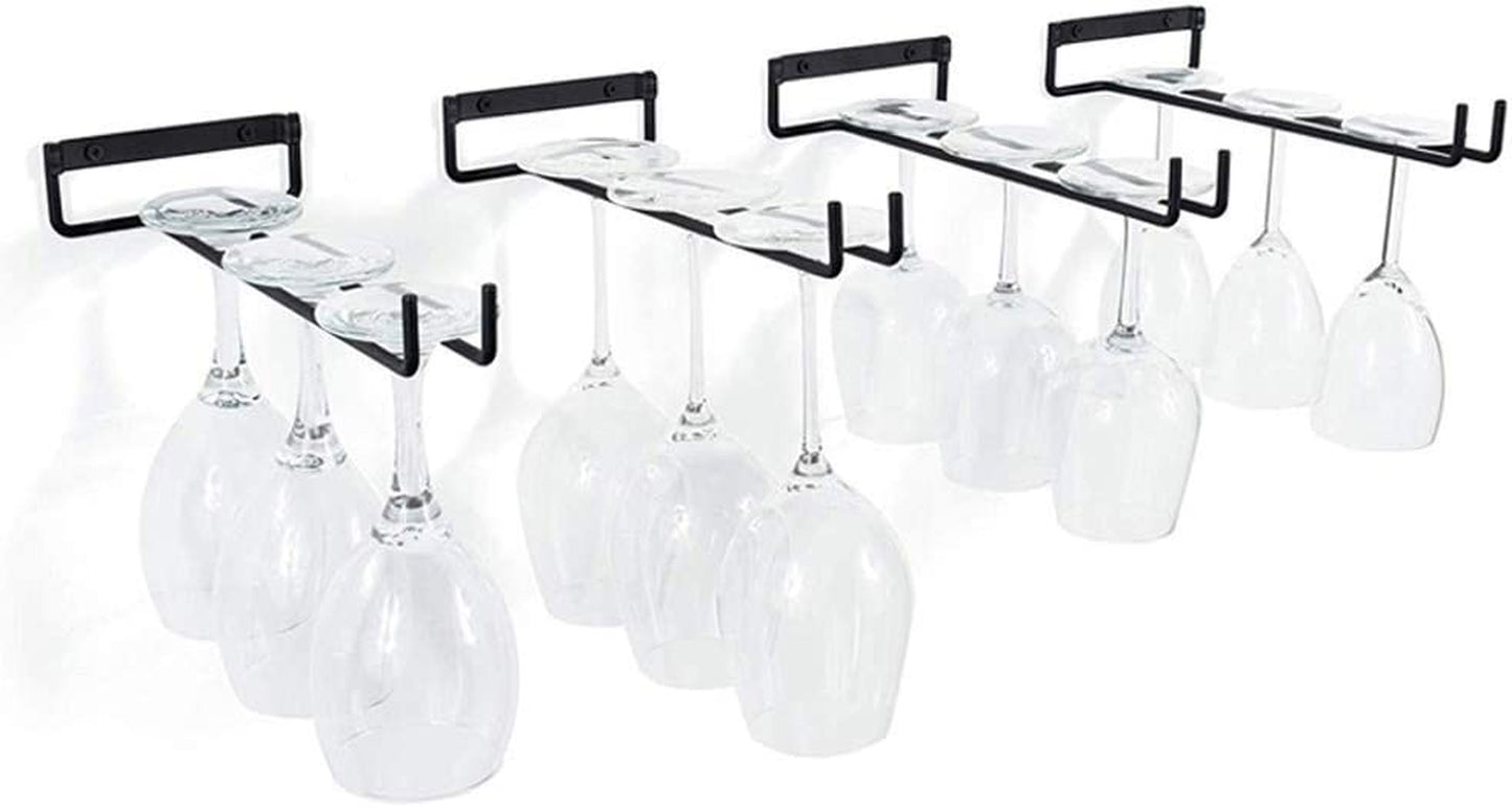 Wine Glass Racks Wall Mounted Hanging Rack Shelf Wine Cup Display Stand for Cabinet and Bar Black 30Cm(4 Pcs)