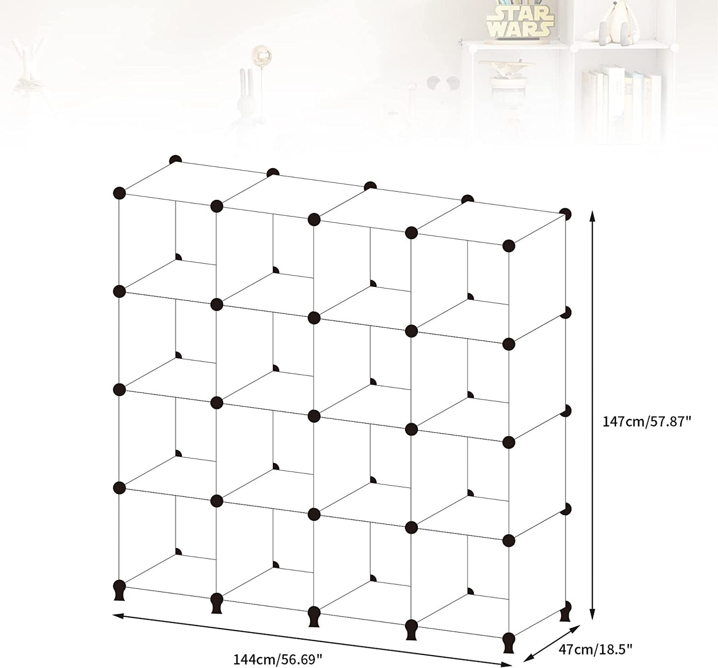 Portable Wardrobe for Bedroom Ideal Storage Organizer Cube Foldable Closet with Clothes Hanging Rails, Combination Armoire Modular Cabinet for Space Saving,White and Black(16-Cube)