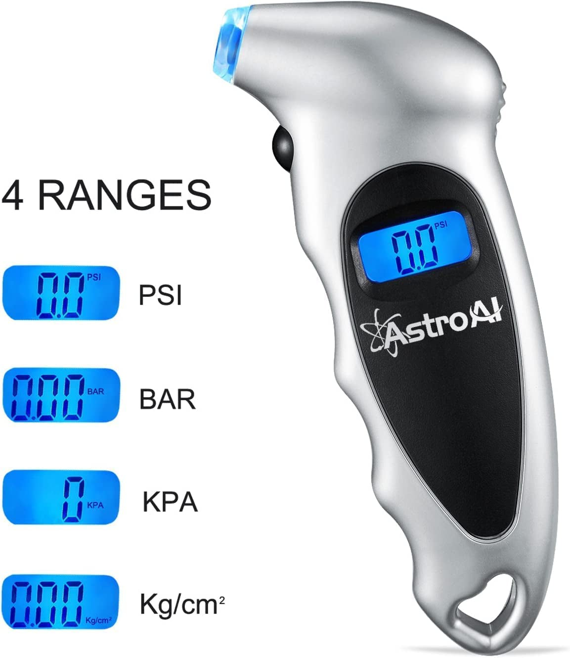 Digital Tyre Pressure Gauge 150 PSI 4 Settings for Car Truck Bicycle with Backlit LCD and Non-Slip Grip Tyre Pressure Checker, Silver