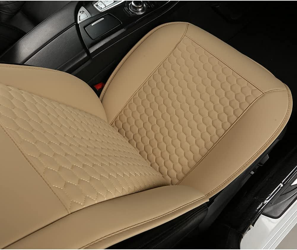 Driver Seat Covers, PU Leather Front Car Seat Protectors, with Lumbar Support and Headrest Cover (2PCS Beige)