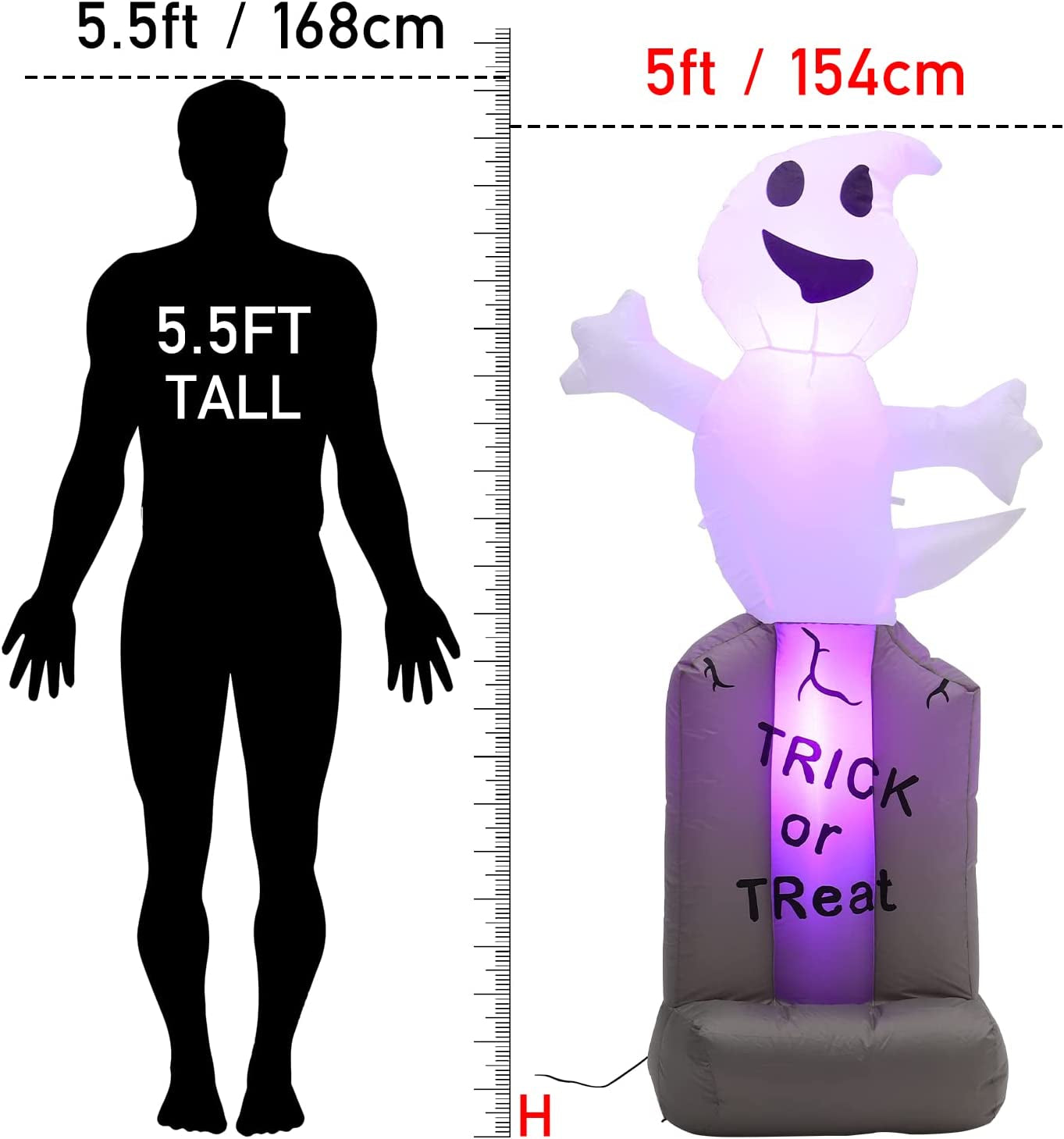 5FT Halloween Decoration Inflatable Ghost on Tombstone with LED Lights Blow up Halloween Party Props Decoration for Indoor Outdoor Garden Yard Lawn Home Shopping Mall