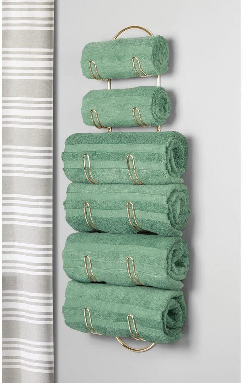 Wall-Mounted Towel Storage Rack – Hanging Caddy for the Bathroom or Bedroom – Modern Hanging Hooks for Bathroom Storage – Brass