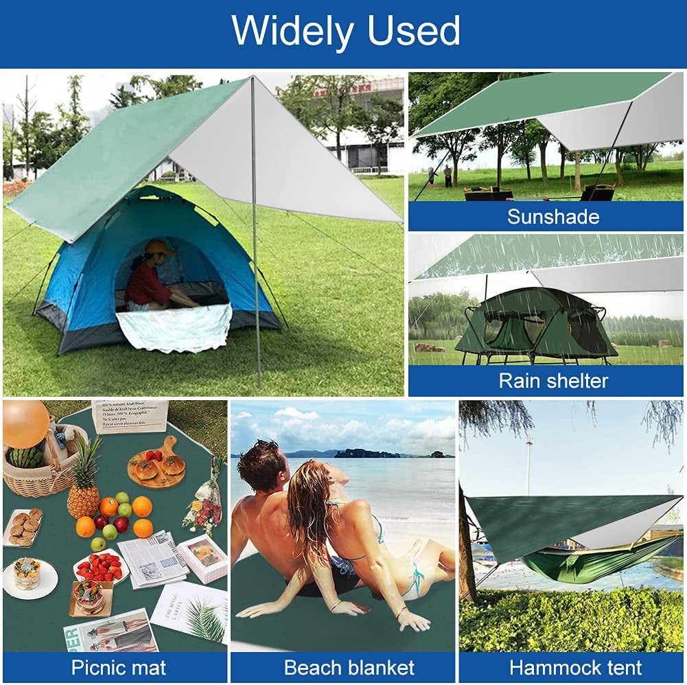 3M X 3M Hammock Rain Fly Tent Tarp Waterproof Windproof Snowproof Camping Tarp Camping Shelter Portable Anti-Uv Sun Shelter Basha Sunshade Tarpaulin Mat for Snow Beach Camping Outdoor Travel