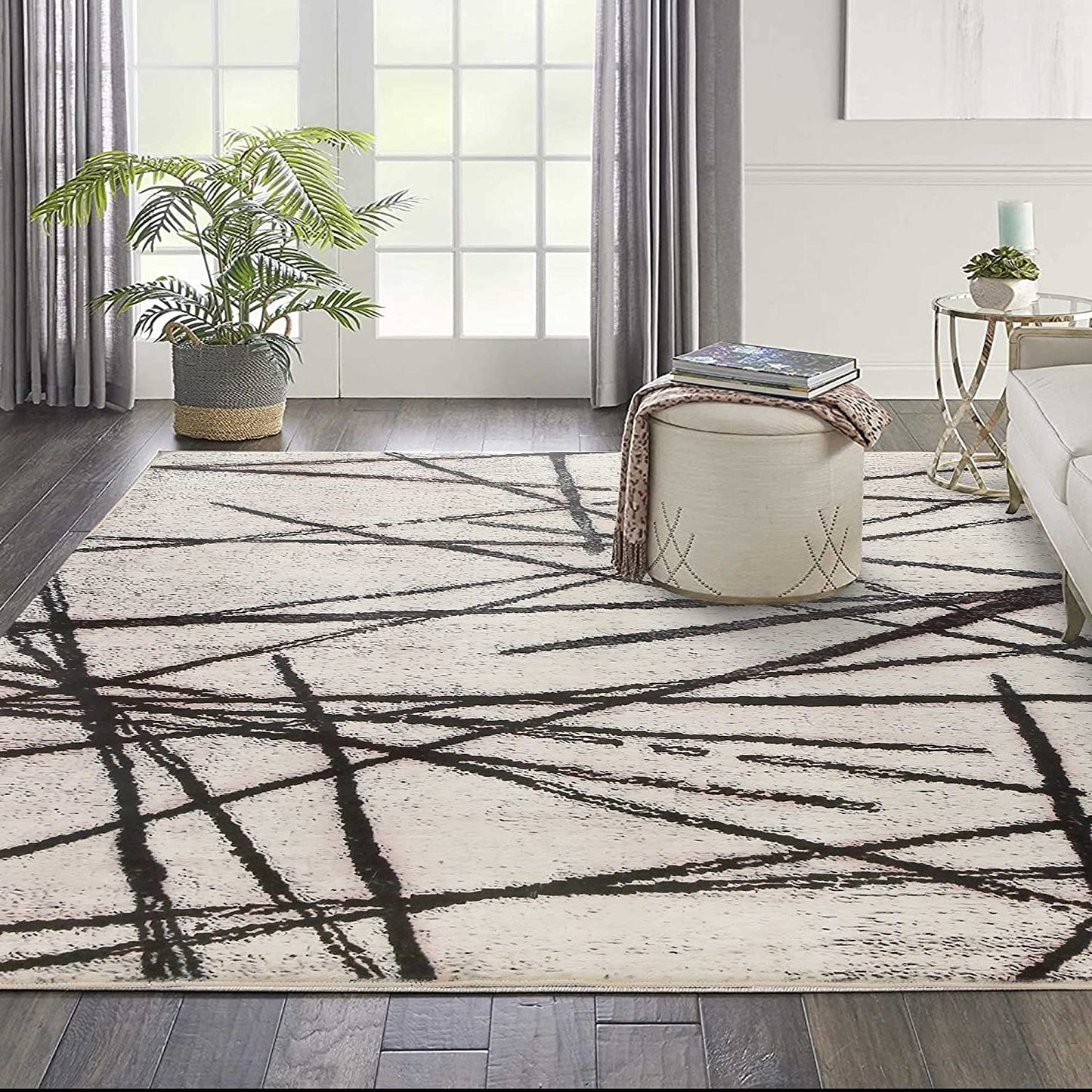 Rugs Living Room Large Modern Soft Area Rug Modern Simple Style Short Pile Beige Pattern Carpet (160 X 200 Cm, Beige)