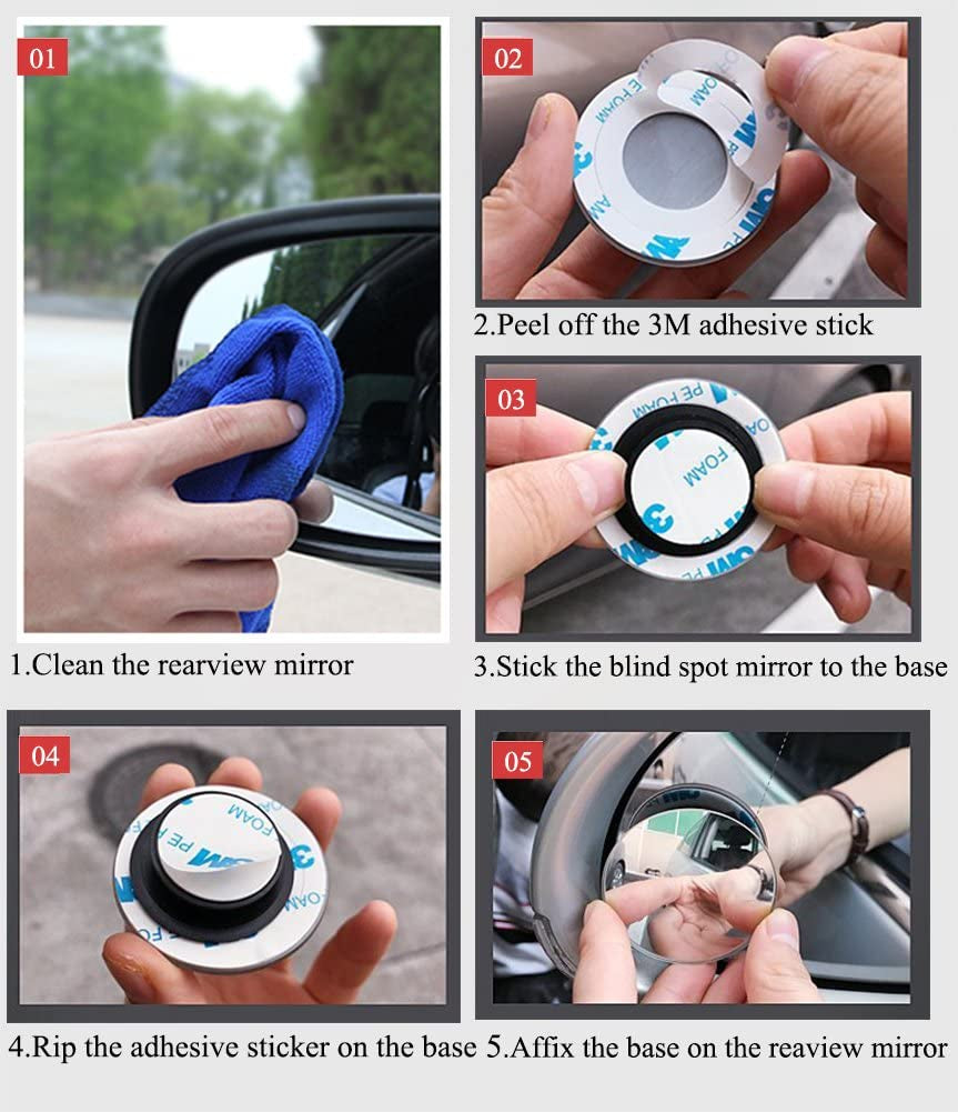 Blind Spot Mirrors for Cars - Waterproof 360°Rotatable Convex Rear View Mirror for Universal Cars -2 Pack