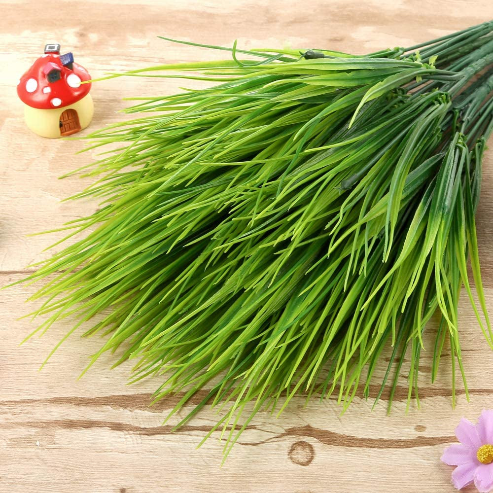 12 Bundles Artificial Plants Grass Plastic Greenery Shrub Bushes Plastic Wheat Grass for Indoor Outdoor Home Garden Decoration