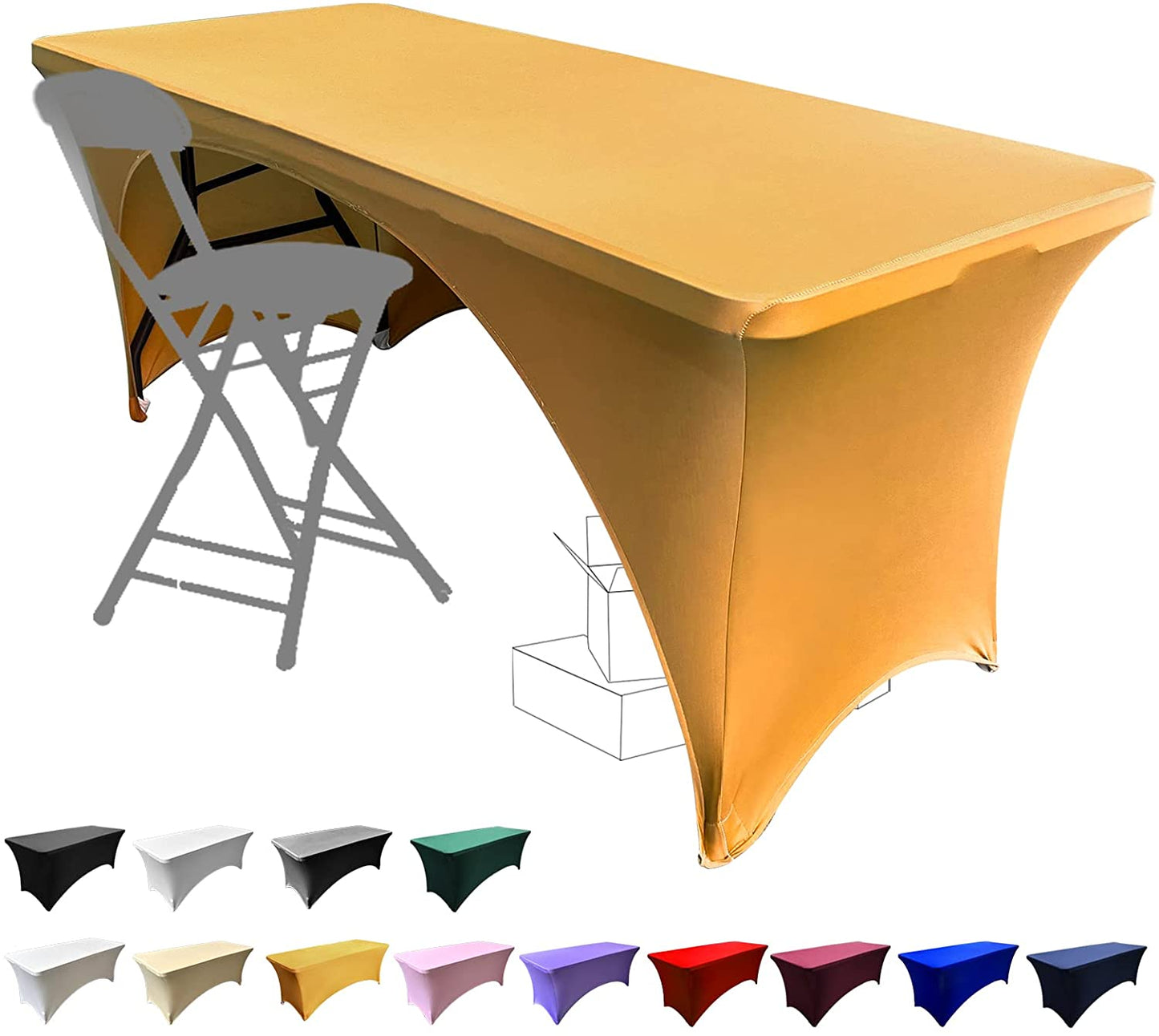 Stretchable Tablecloths 6Ft for Rectangle Tables with Open Back, Fitted Spandex Rectangular Patio Table Covers, Wedding, Party, Kitchen, Beauty Event Decoration-Black