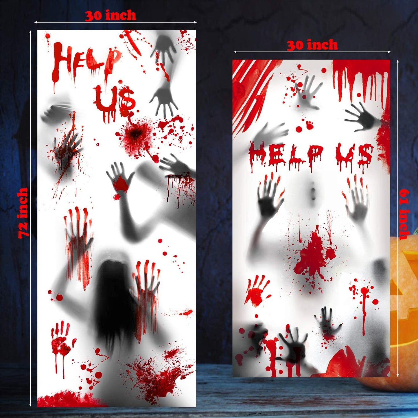Halloween Window Decorations Zombie Posters - 3 Pcs Giant Bloody Handprints Zombie Silhouettes, Creepy Window Treatment Wall Decor Door Covers for Halloween Scary Haunted House Party Decorations