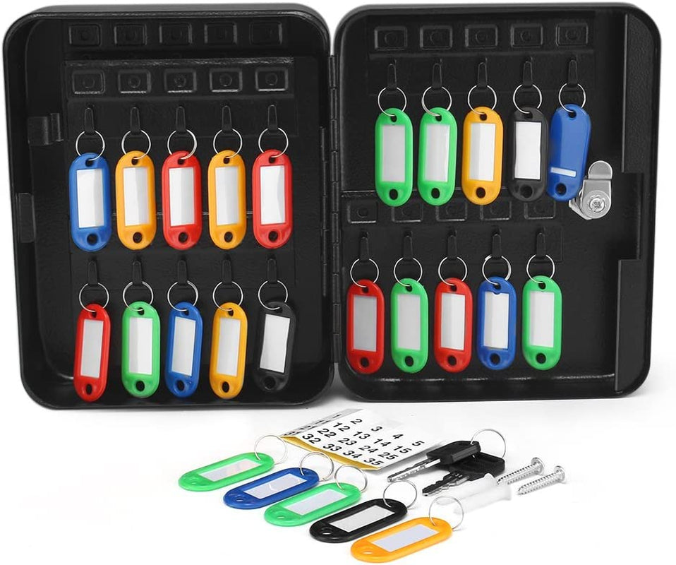Key Cabinet Key Lock Box Wall Mount with 40 Key Holder Organizer Locker Case, Colored Key Tags & Hooks Wall Mounted Lock Box for Keys Storage, Homes, Property, Hotels, Business (Black)