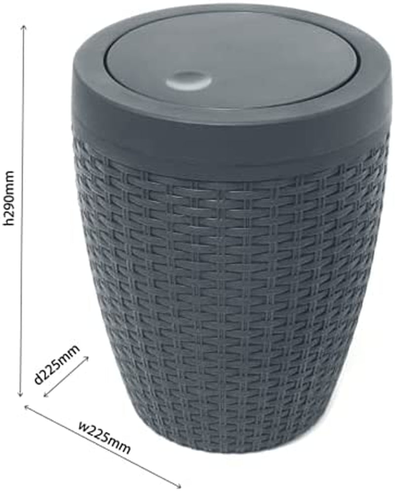 Faux Rattan round Swing Lid Bathroom Bin, Charcoal, 517488