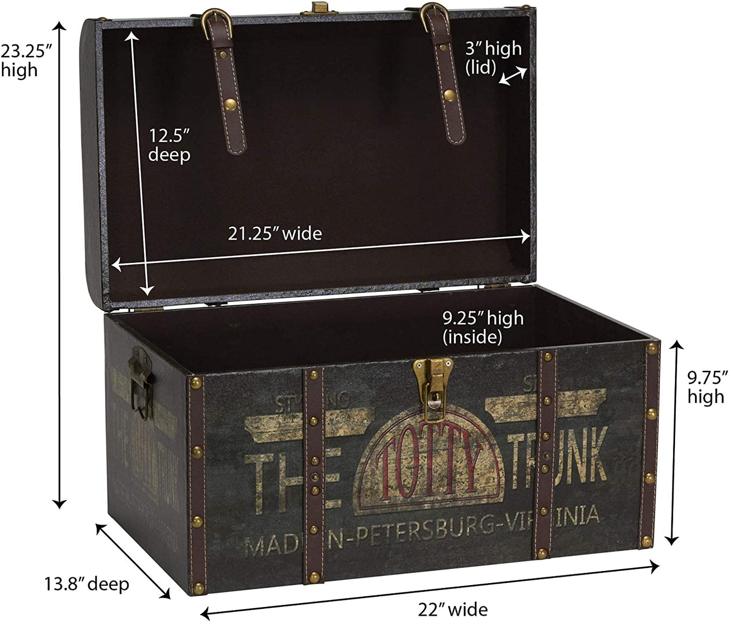 9243-1 Large Vintage Decorative Home Storage Trunk - Luggage Style , Brown