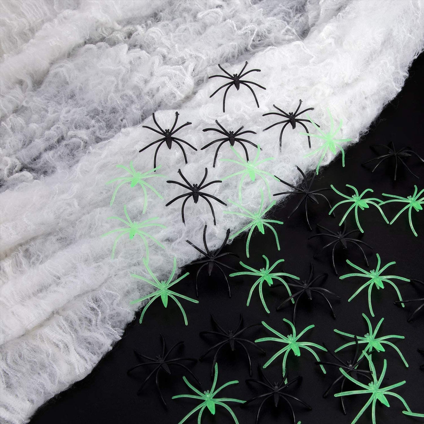 Halloween Decorations Spider Cobwebs - 1000Sqft Spider Webs +100 Black Spiders +50 Fluorescent Spiders, Indoor Outdoor Spooky Spider Webbing with Fake Spiders for Halloween Party Decorations