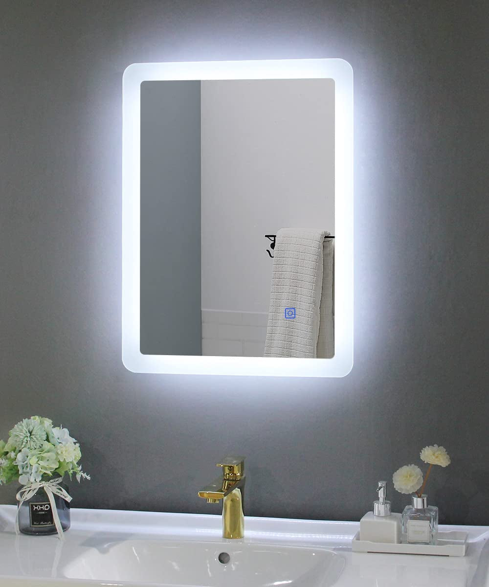 Bathroom LED Mirror, Illuminated Bathroom Mirror with LED Lights Dimmable Anti-Fog Shatter-Proof Tempered Wall Mirrors with Demister Pad (390X500Mm, Designer)