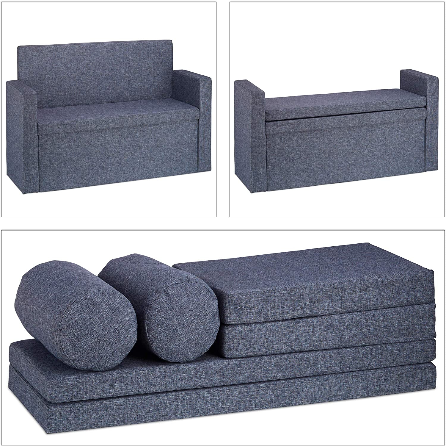 Bench Seat with Backrest, Pillows, Foldable, Storage Ottoman, Padded, Hallway Chest, 75X115X47Cm, Grey