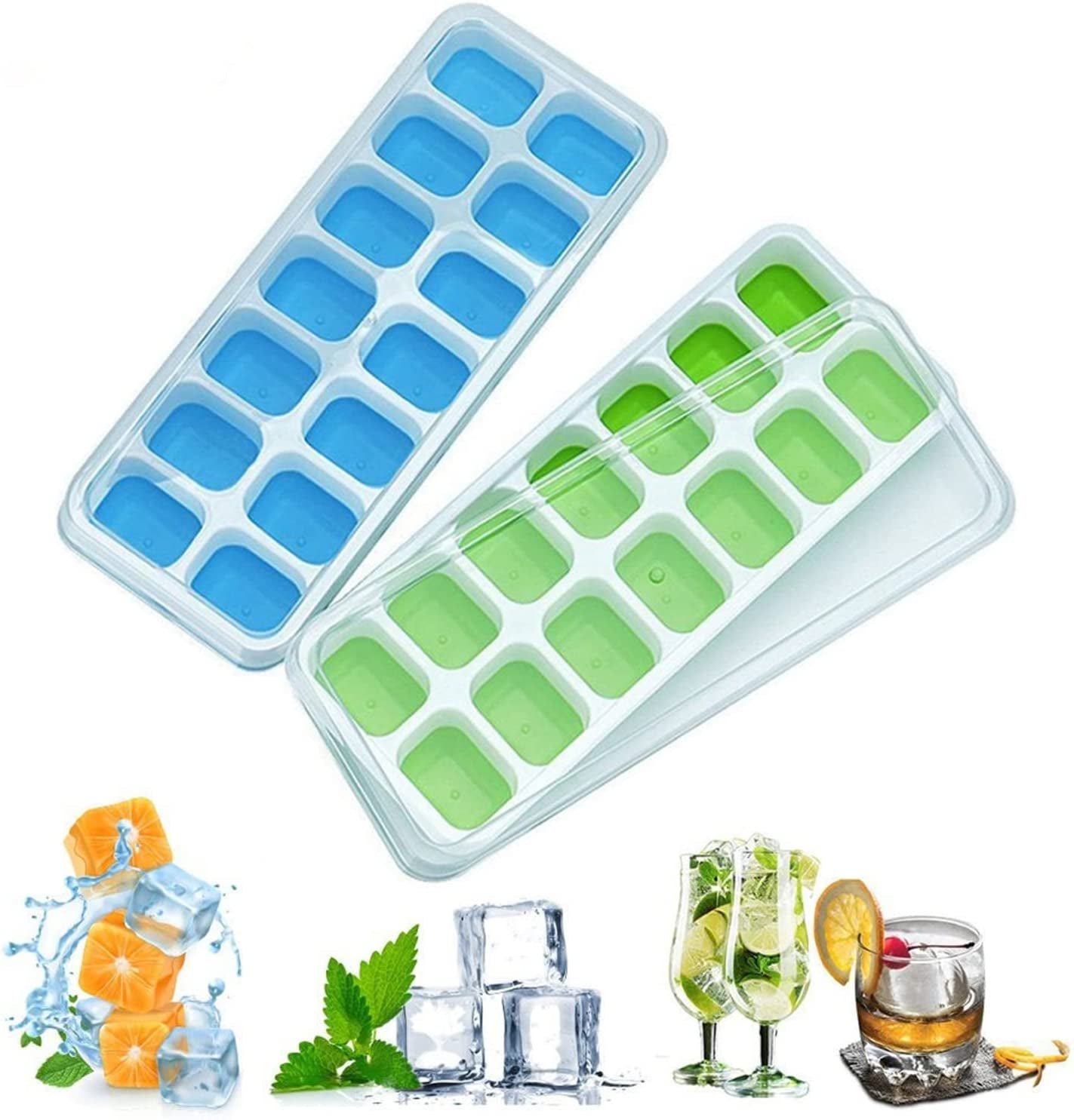 lce Cube Trays Silicone Ice Cube Tray with Removable Lid Easy-Release  Flexible Durable Ice Cube Molds for Freezer Drink Cocktail