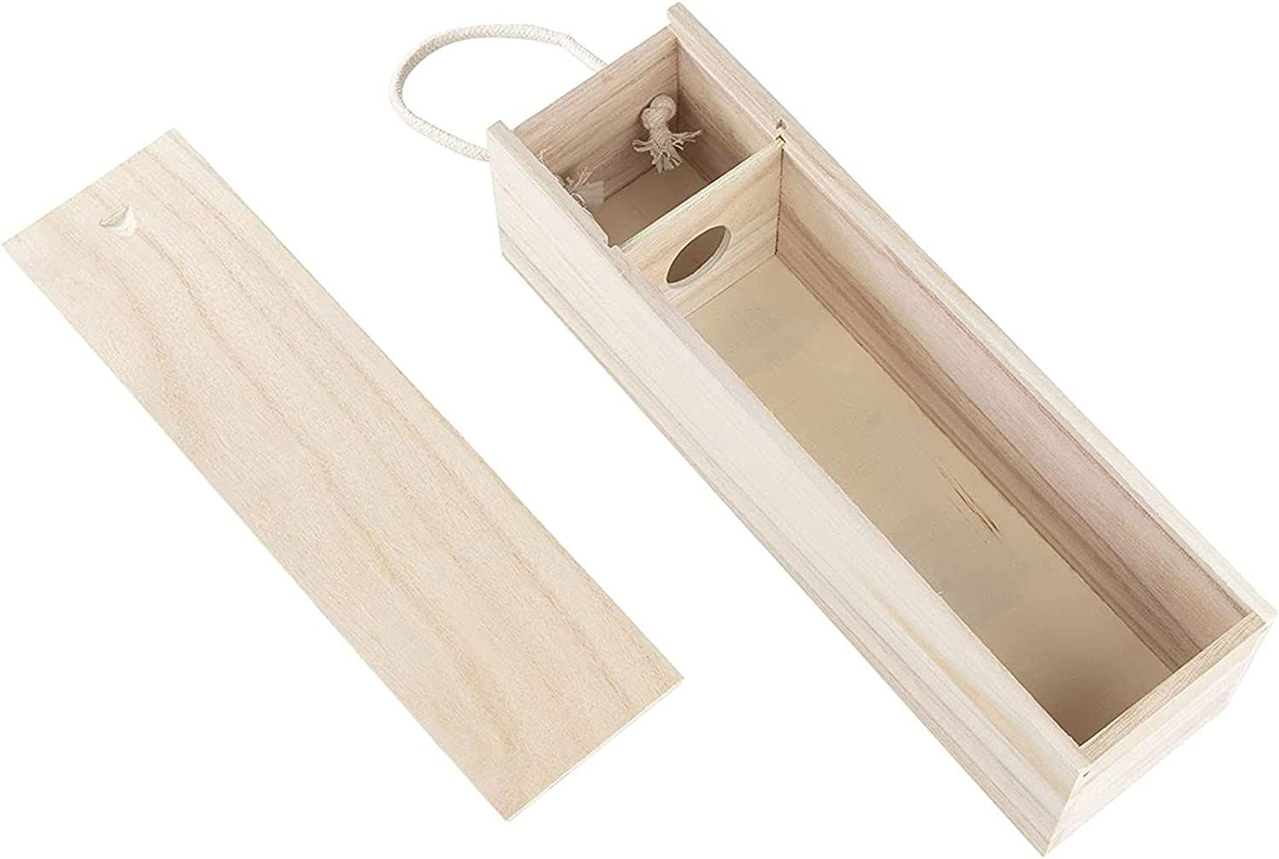 Wooden Wine Box (2-Pac - Single Wine Bottle Wood Storage Gift Box with Handle for Birthday Party, Housewarming, Wedding, Anniversary, 35.2 X 9.8 X 10.2 Cm