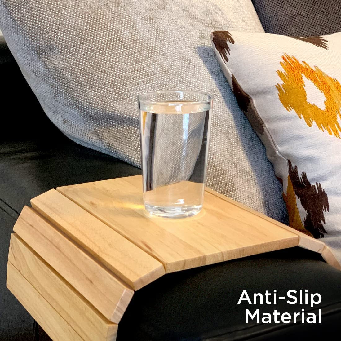 Sofa Arm Tray Foldable Wooden Armrest Tray Sofa Organiser for Drinks, Snack, Magazine, and Remote - Square Couch Protector Laptop and Tablet Holder