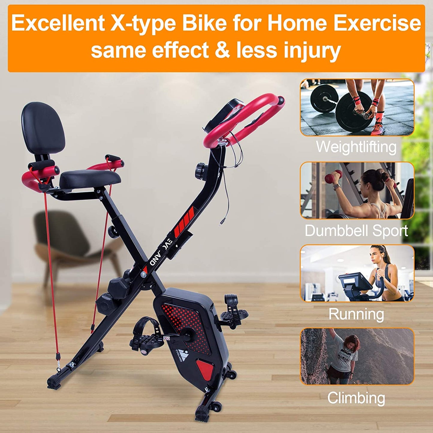 Exercise Bike with 8-Level Adjustable Resistance, Foldable Indoor Trainer Fitness Bike, with Pulse Rate Sensor| LCD Monitor| 2X 1Kg Dumbbells, 265LBS Max Load for Home Use Workout Bike
