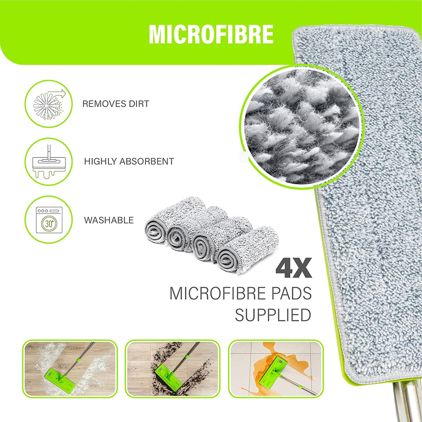 Easygleam Mop and Bucket Set. Microfibre Flat Mop with Stainless Steel Handle, Innovative Twin Chamber Bucket for WET & DRY Use. 4 Reusable Pads Supplied, Suitable for All Floor Types