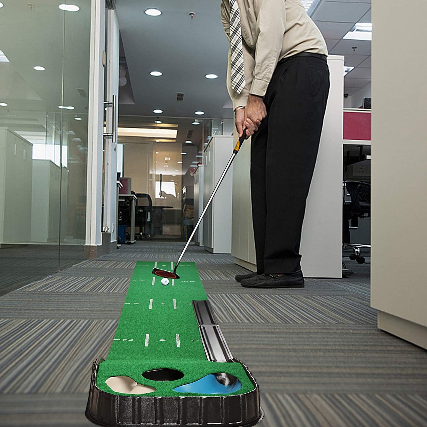Hazard and Bunker Golf Putting Mat | True Roll Surface with Non Slip Backing Golf Putting Green