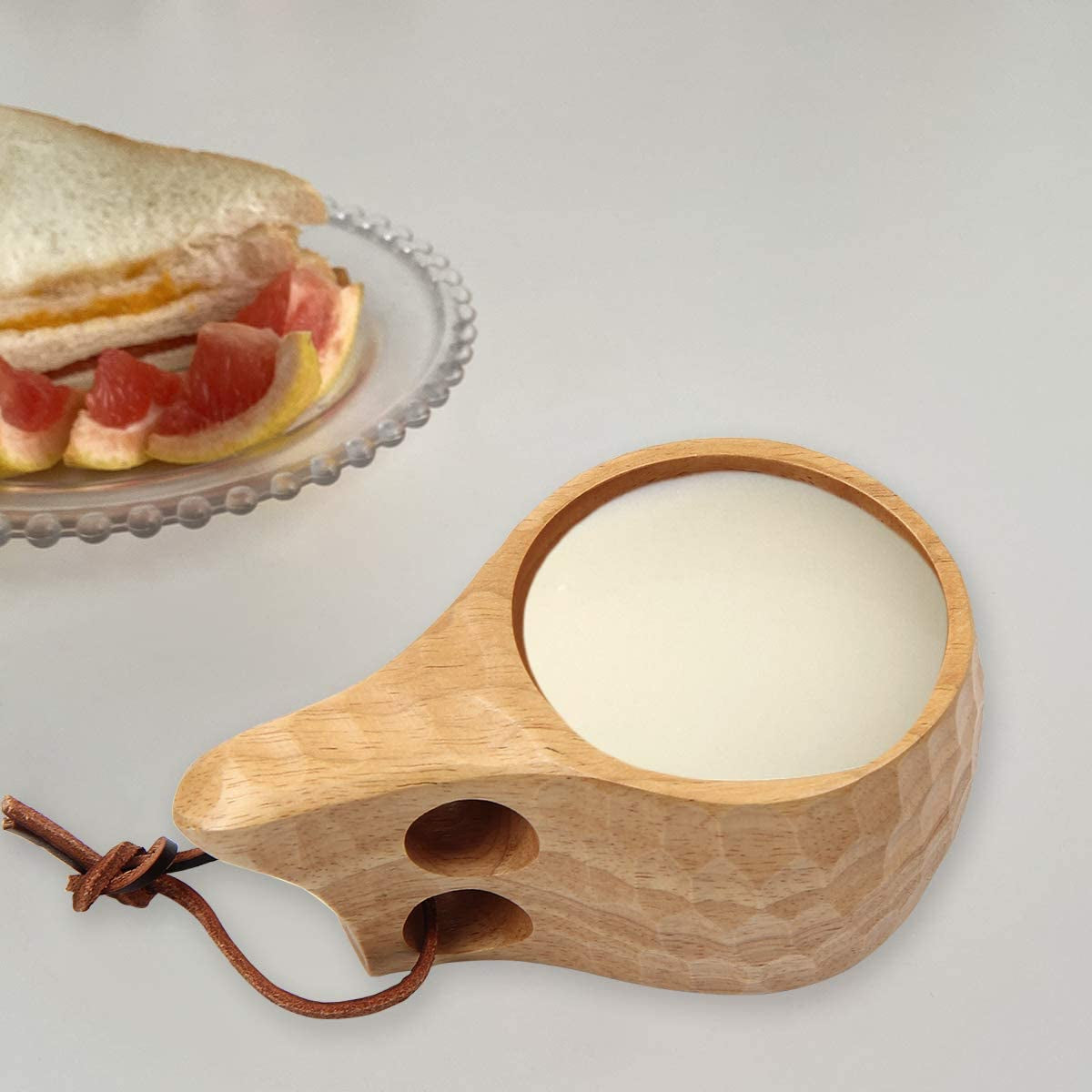 Nordic Style Handmade Kuksa Backpack Wooden Mug Cup for Camping Hiking Survival Teacup Bushcraft