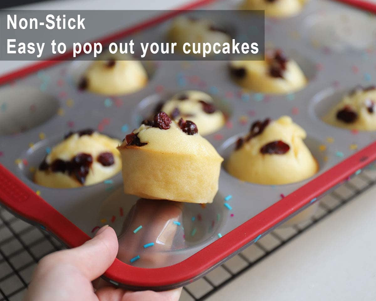12 Cup Silicone Muffin Tray, Non-Stick Muffin Tins Baking Mould, 12 Holes Muffin Mould,Muffin Pan
