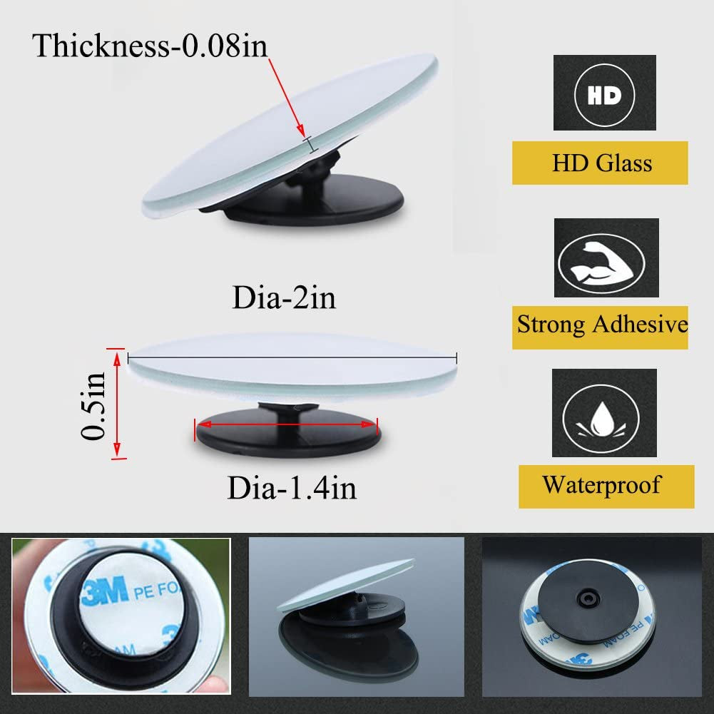 Blind Spot Mirrors for Cars - Waterproof 360°Rotatable Convex Rear View Mirror for Universal Cars -2 Pack