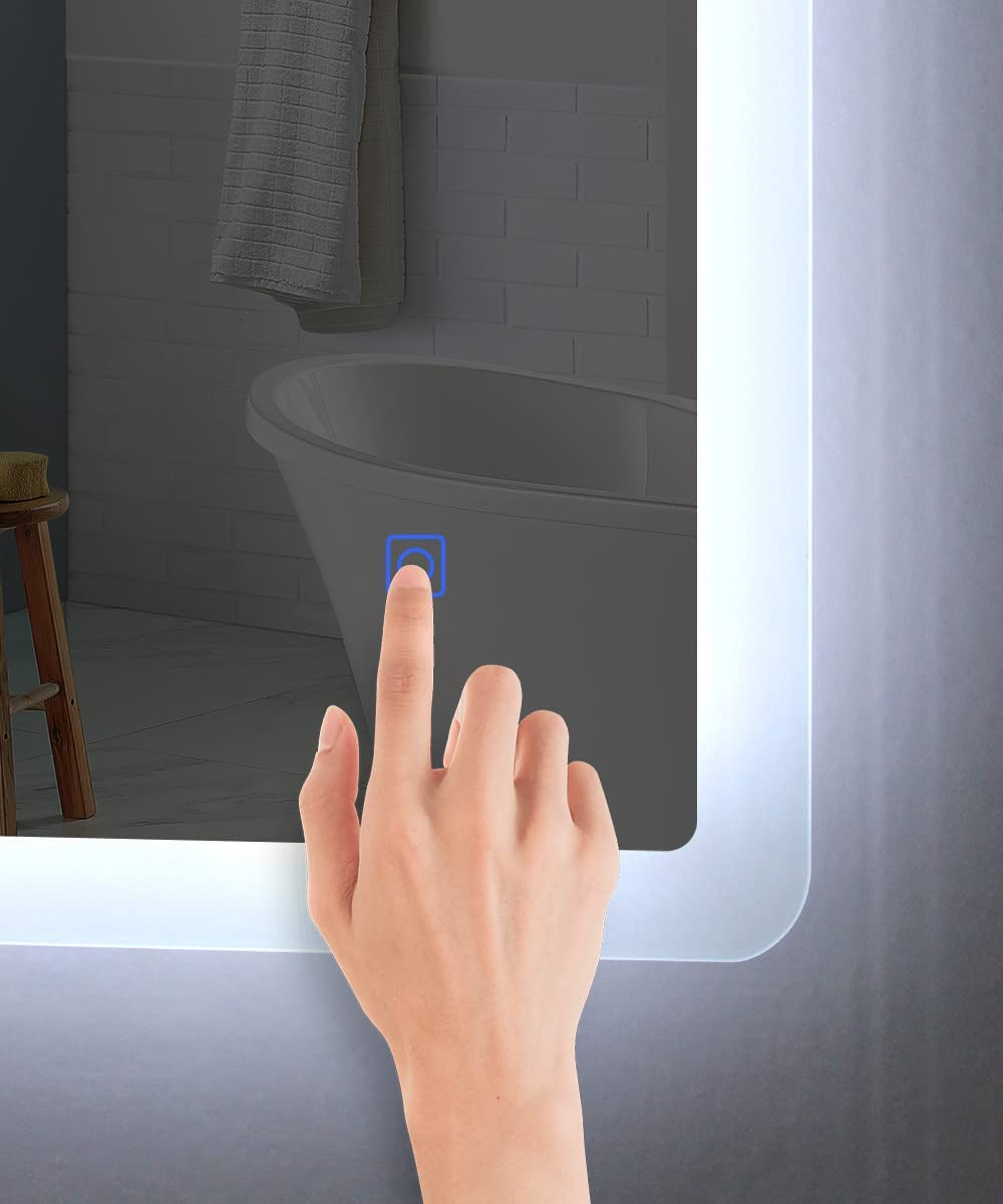 Bathroom LED Mirror, Illuminated Bathroom Mirror with LED Lights Dimmable Anti-Fog Shatter-Proof Tempered Wall Mirrors with Demister Pad (390X500Mm, Designer)