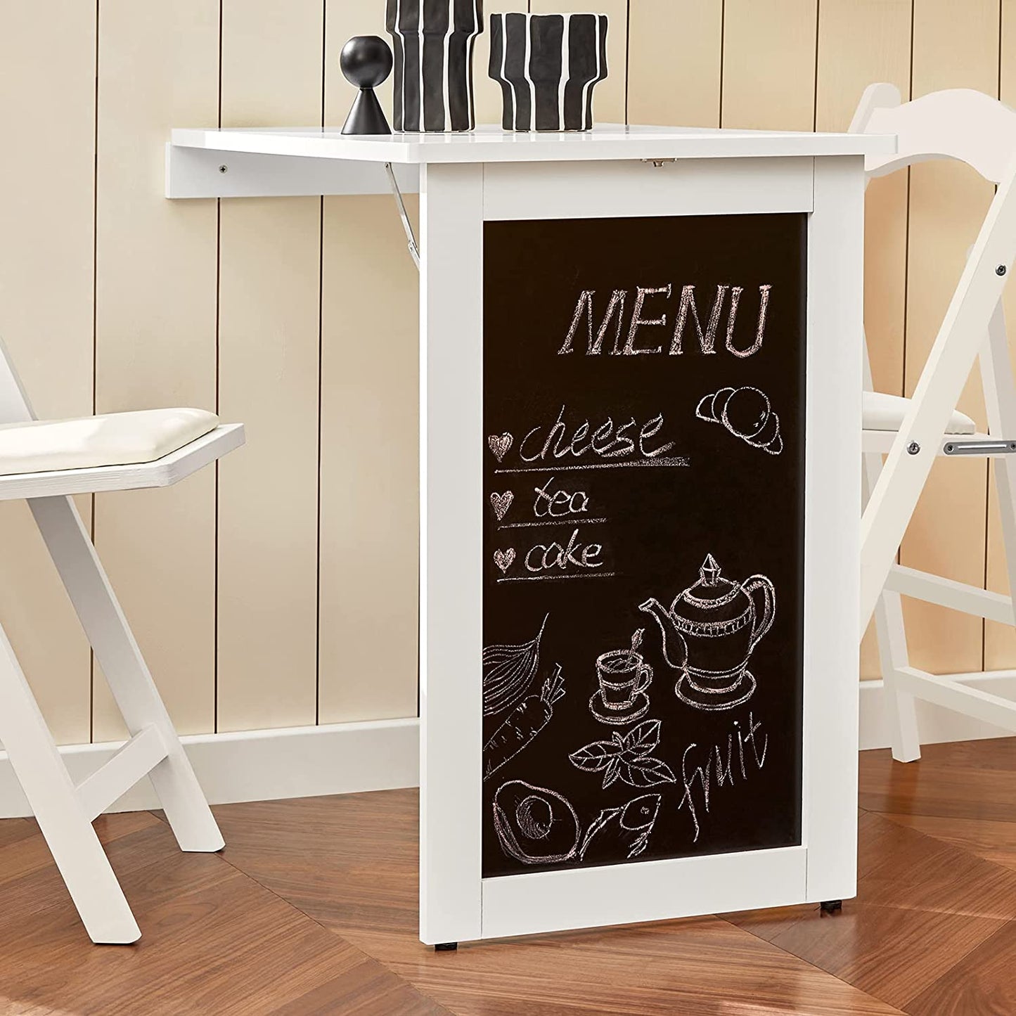 ® FWT20-W, Folding Wall-Mounted Drop-Leaf Table, Kitchen & Dining Table Desk with Blackboard, White